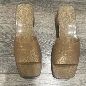 Steve Madden Women’s Gold Glitter Harlin Heel Sandals Jelly Retro Size 8